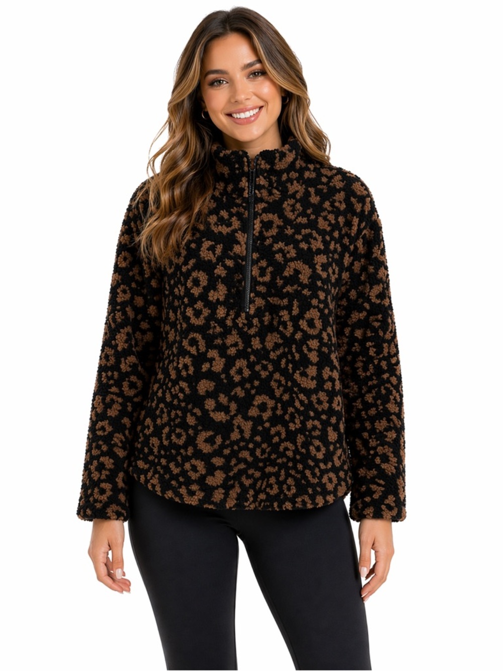 Koolaburra Size Small Womens Black and Brown Leopard Fleece Jacket